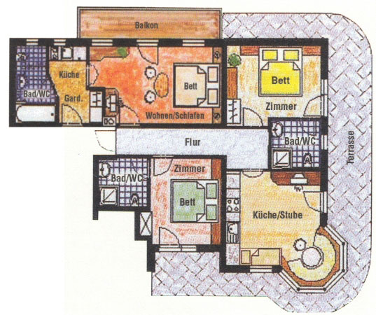 Grundriss Ferienwohnung Habicht mit Zwölfer